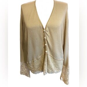 April Cornell vintage Botton Down Cardigan with lace and velvet trim
